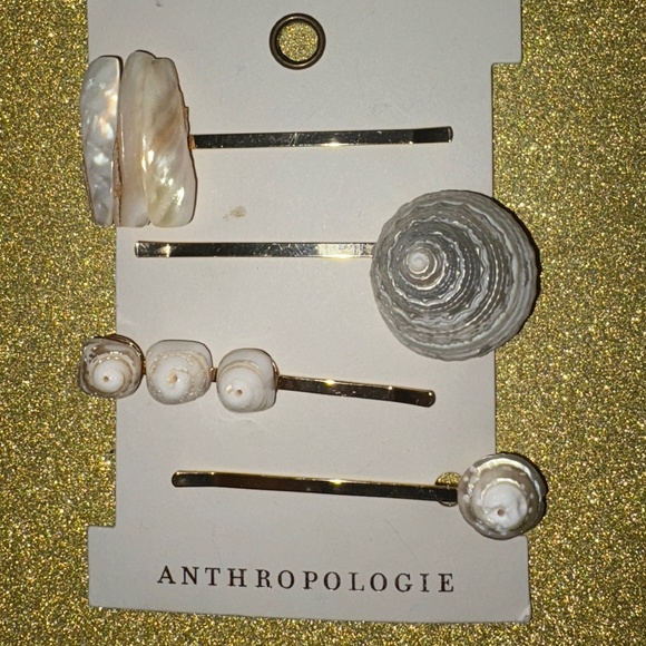Anthropologie Pearl Shell Bobby Pins Set